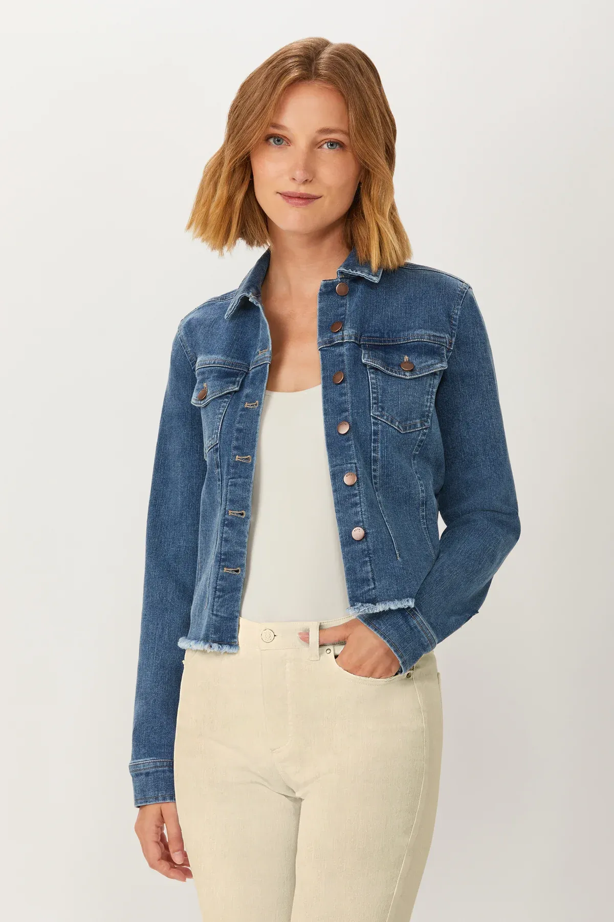 2804DDvw ECRU Jean Jacket with Fray Hem