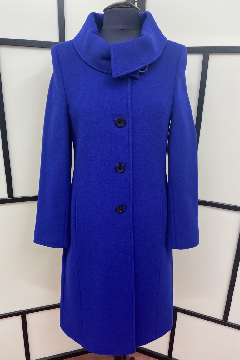 5754490- Royal Blue High Collar Cashmere Coat- Christina Felix