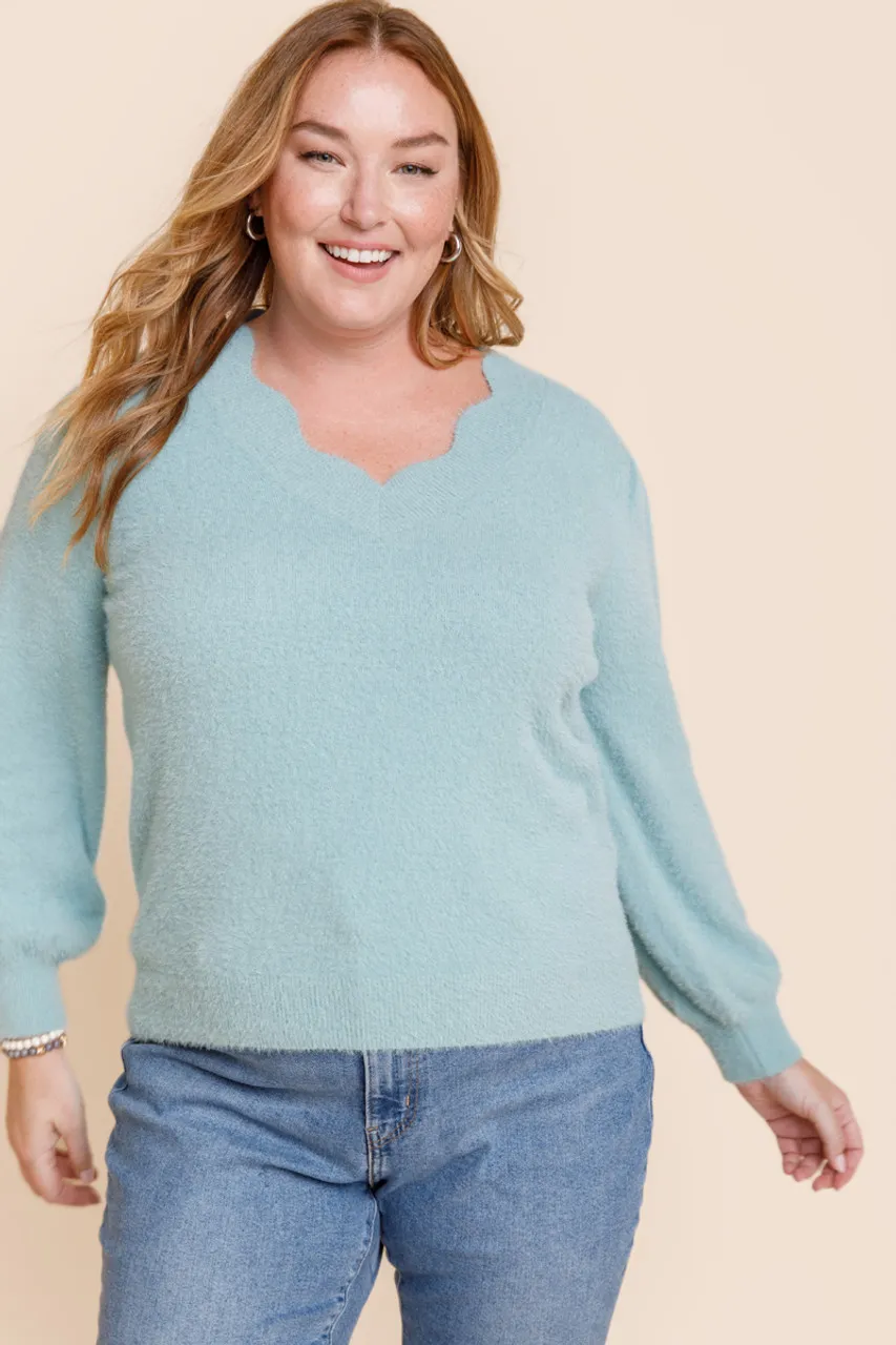 Amanda Scallop Fuzzy Pullover Sweater