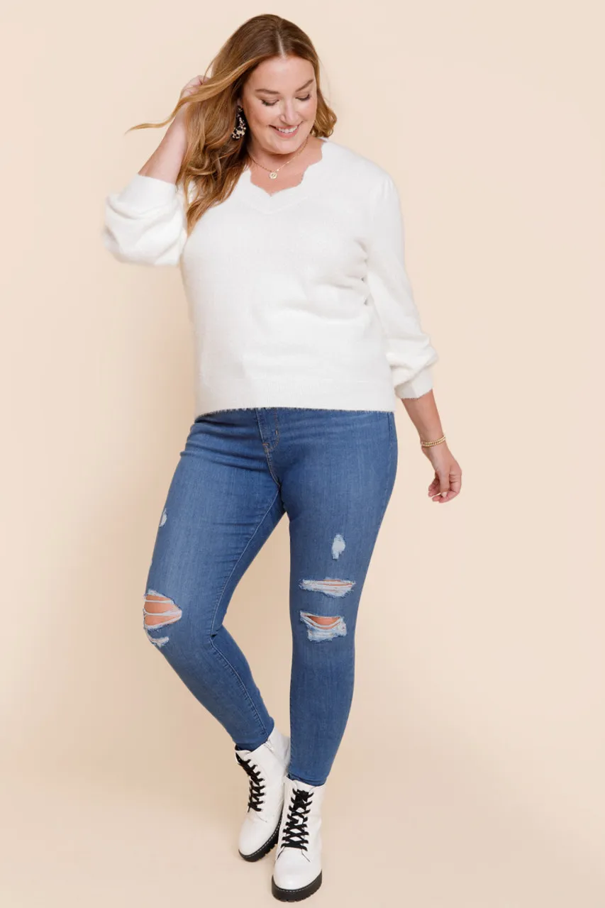 Amanda Scallop Fuzzy Pullover Sweater