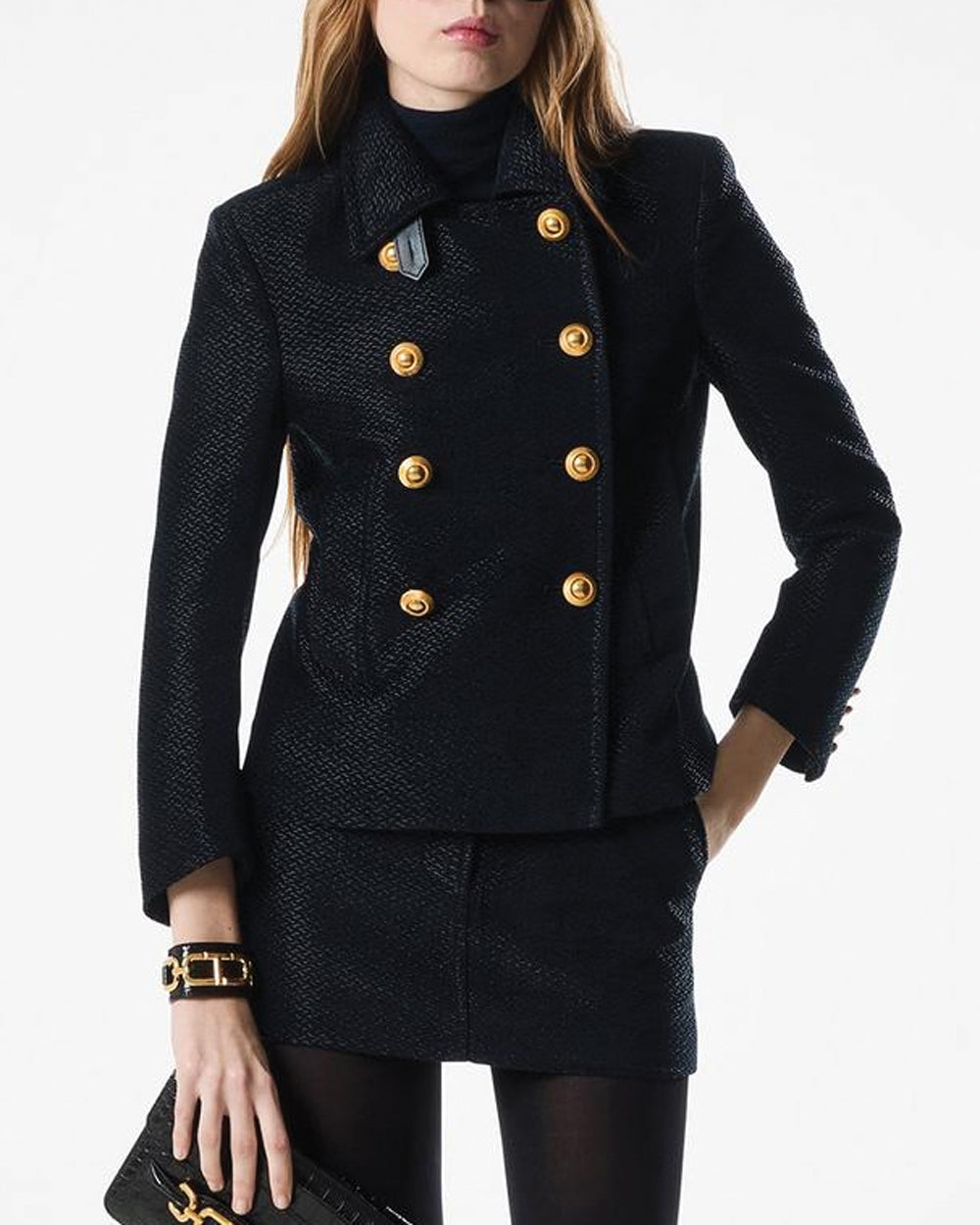 Black Silk Boucle Peacoat