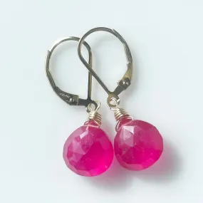 Bright Ruby Pink Dangles, Earwire and metal options