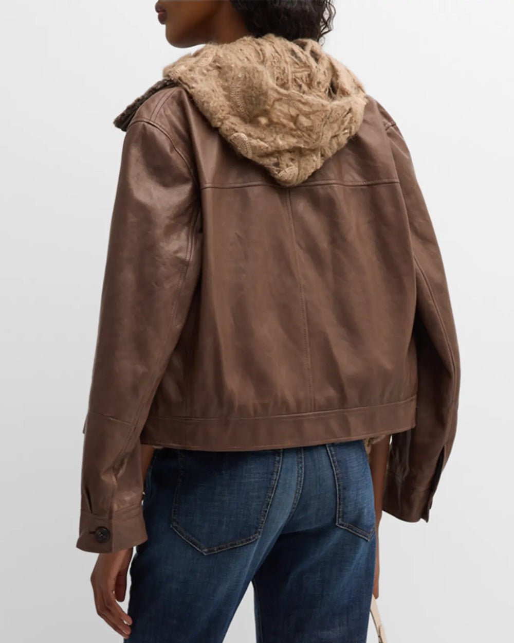 Brown Leather Curly Cashmere Jacket