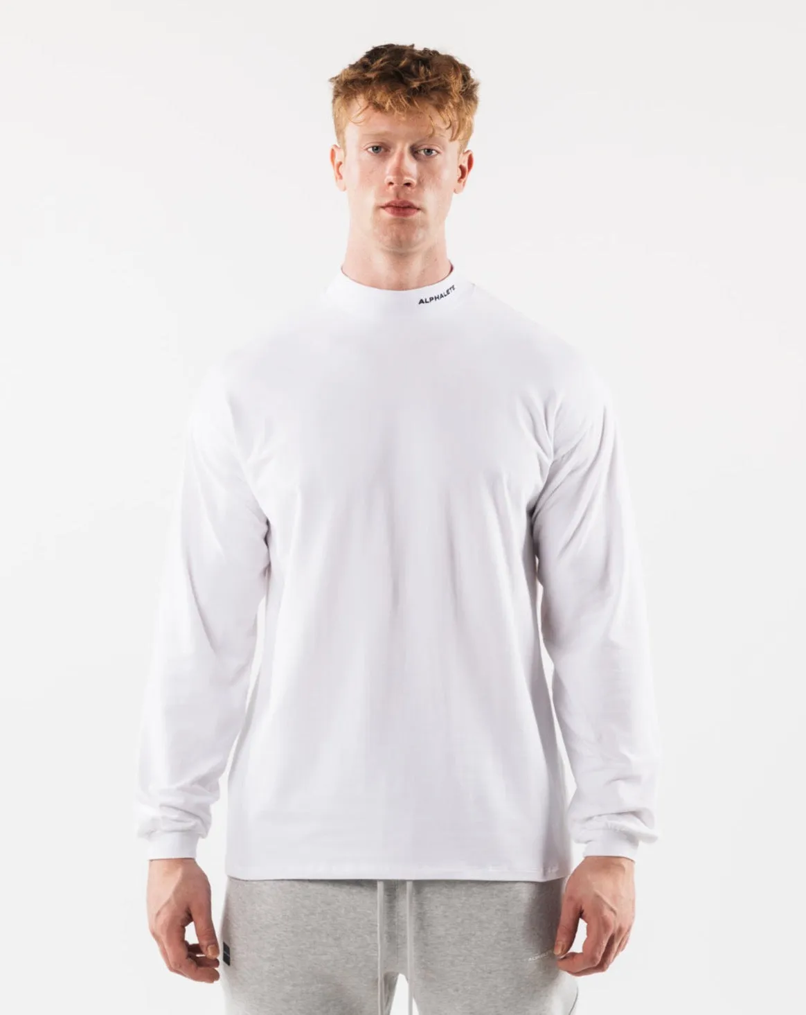 Brushed Core Mock Neck LS - White