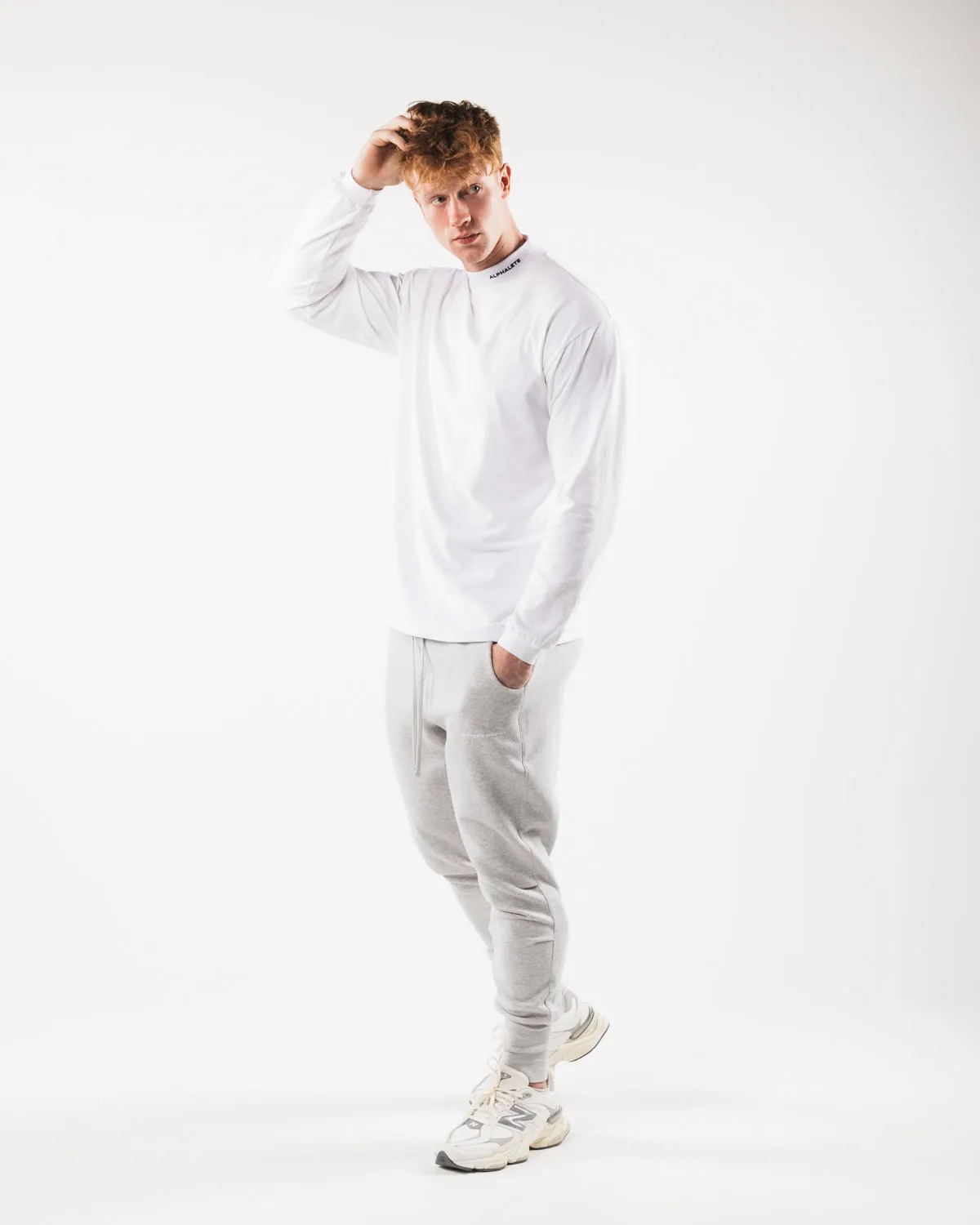 Brushed Core Mock Neck LS - White