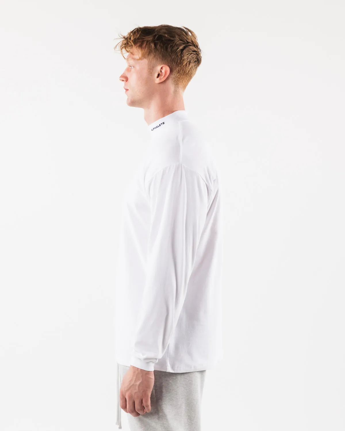 Brushed Core Mock Neck LS - White