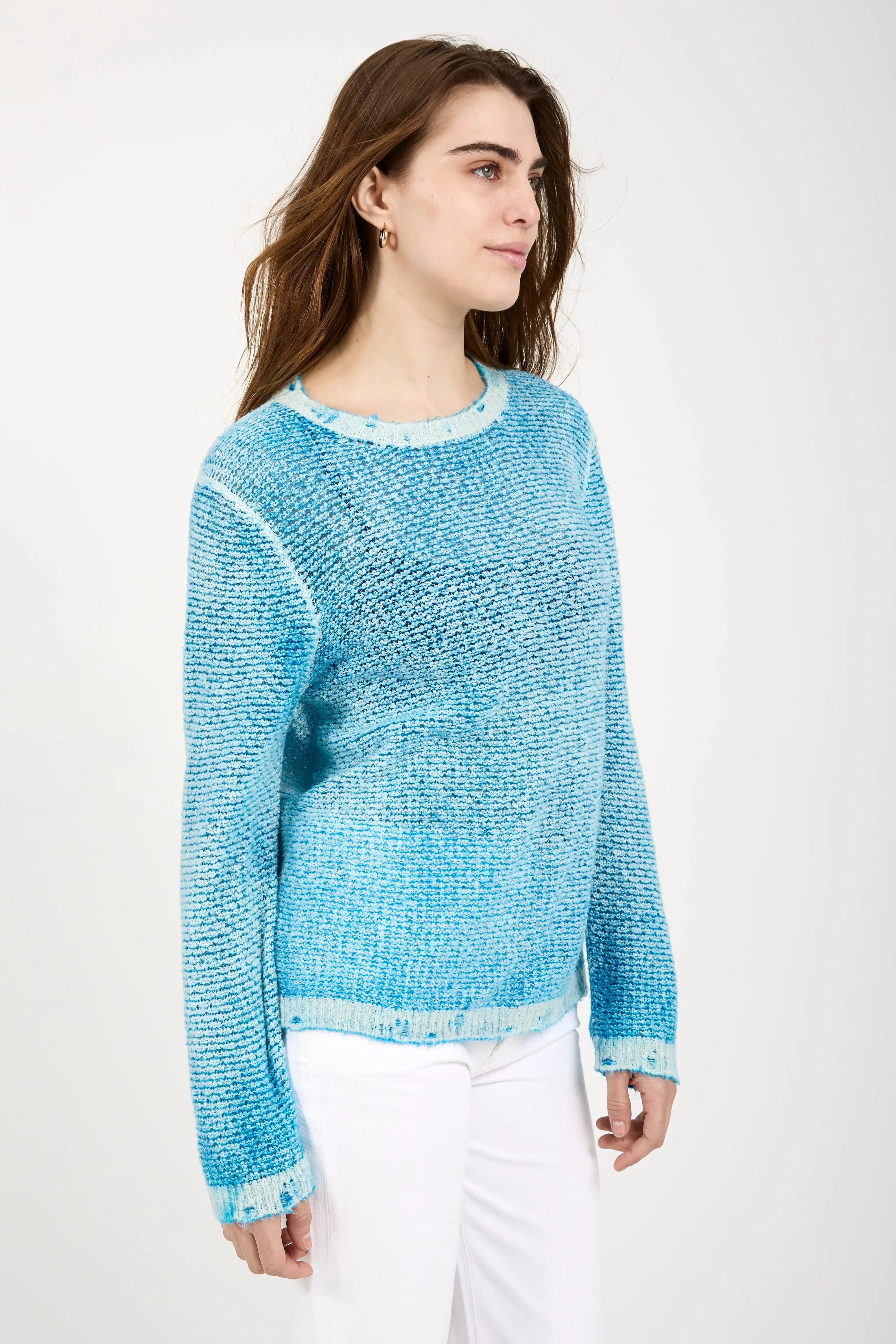 Brushed Cotton Linen Pullover Sweater in Nigella