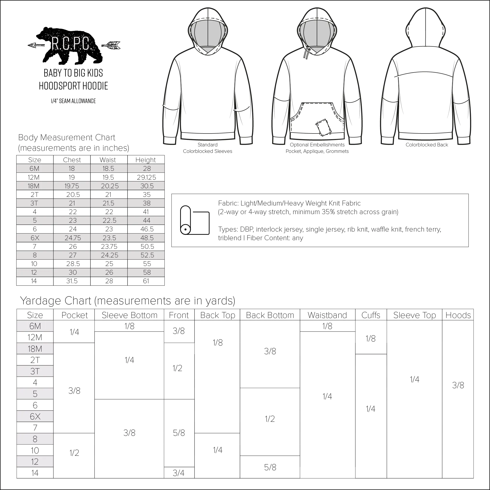 BUNDLE Hoodsport Hoodie | Baby to Adult Sizes | Beginner Level Sewing Pattern