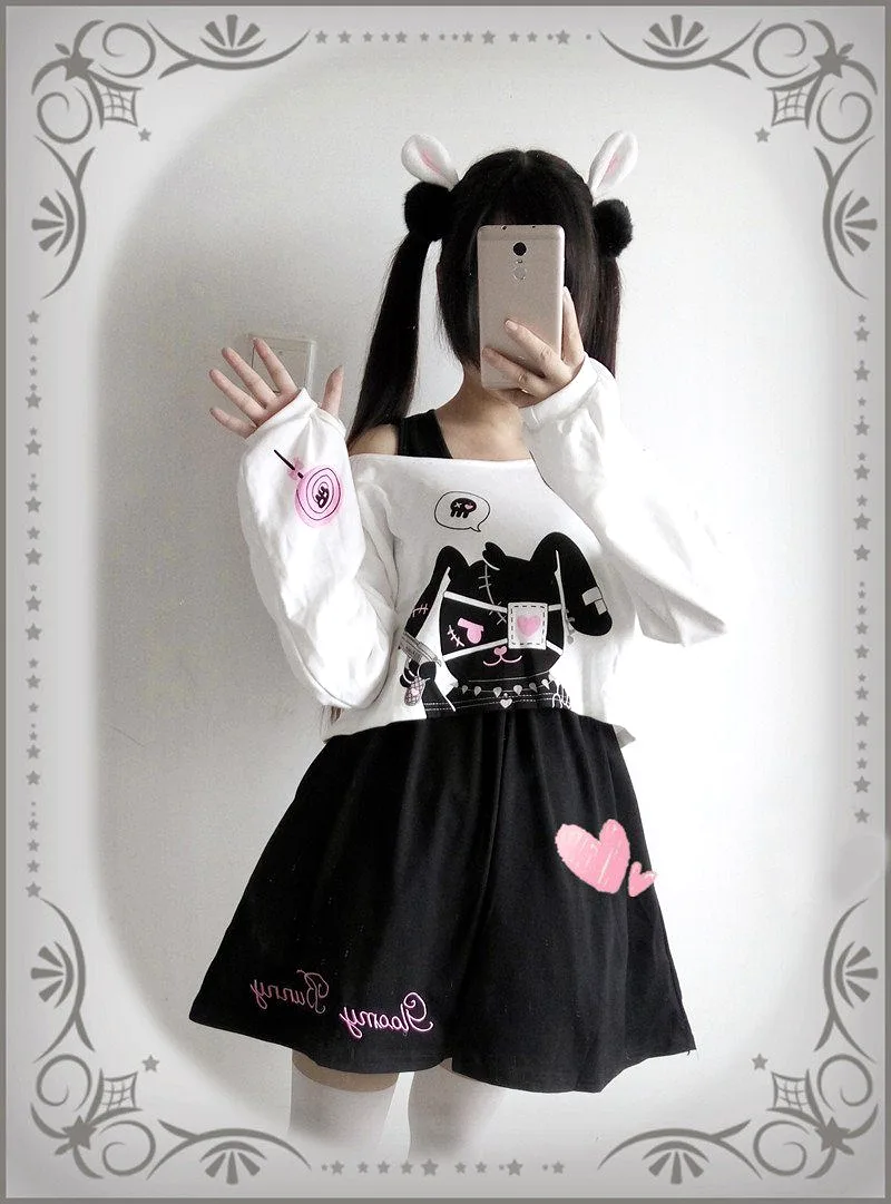 Bunny Eye patch Skirt Sweater Set SD00740