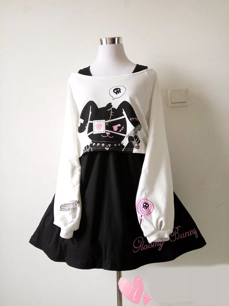 Bunny Eye patch Skirt Sweater Set SD00740