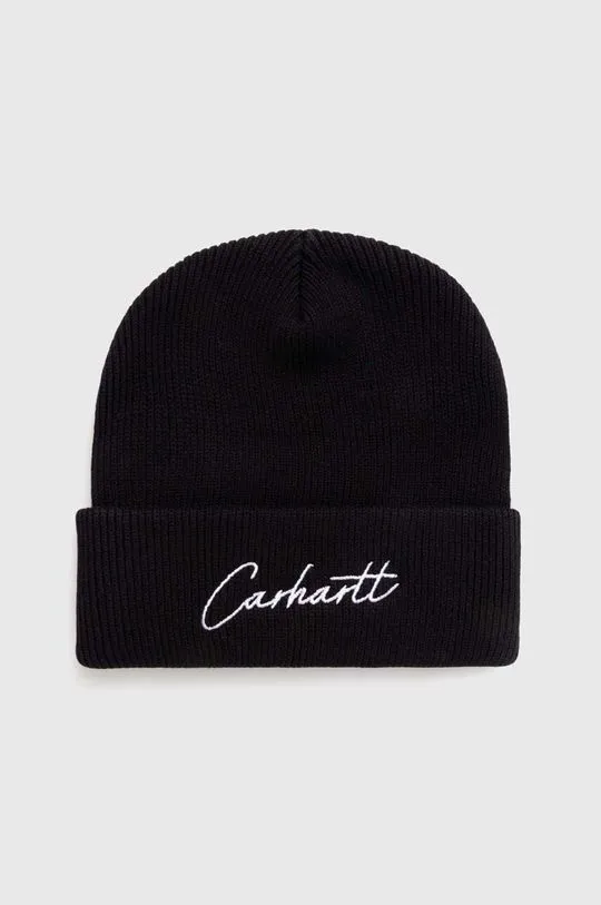 Carhartt WIP cotton beanie Watcher Beanie black color thick knit I033600.0D2XX