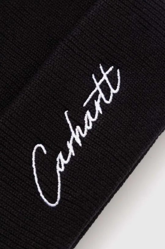 Carhartt WIP cotton beanie Watcher Beanie black color thick knit I033600.0D2XX