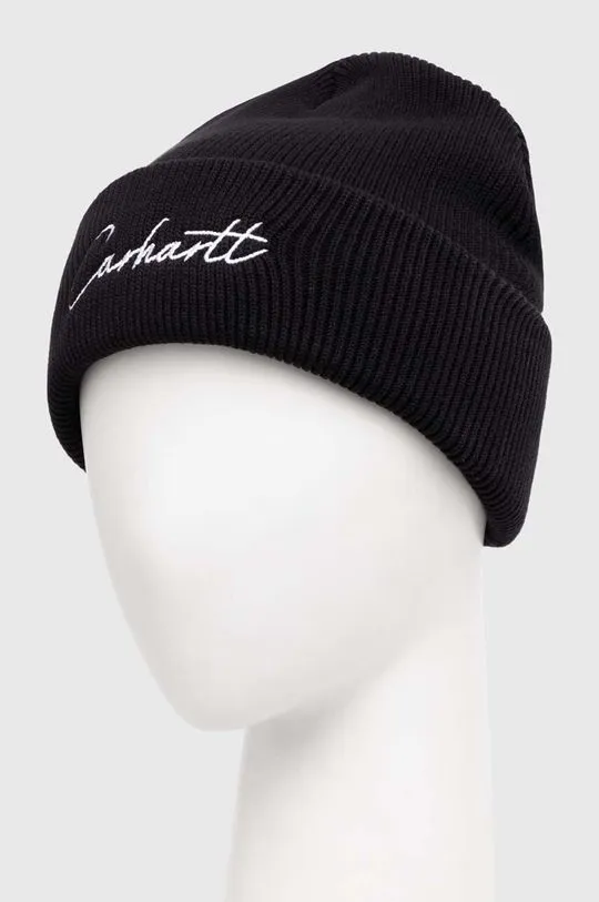 Carhartt WIP cotton beanie Watcher Beanie black color thick knit I033600.0D2XX