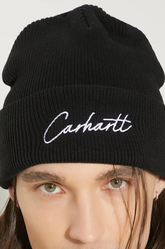 Carhartt WIP cotton beanie Watcher Beanie black color thick knit I033600.0D2XX