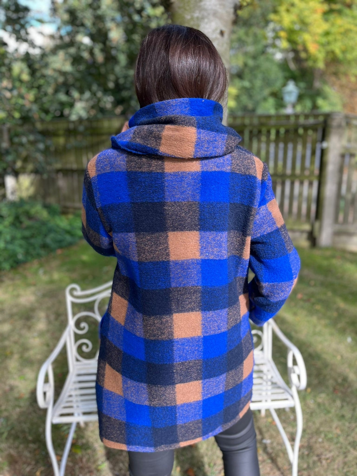 Checked Hooded Coat Amber