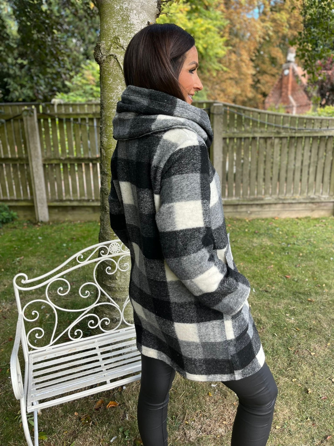 Checked Hooded Coat Amber