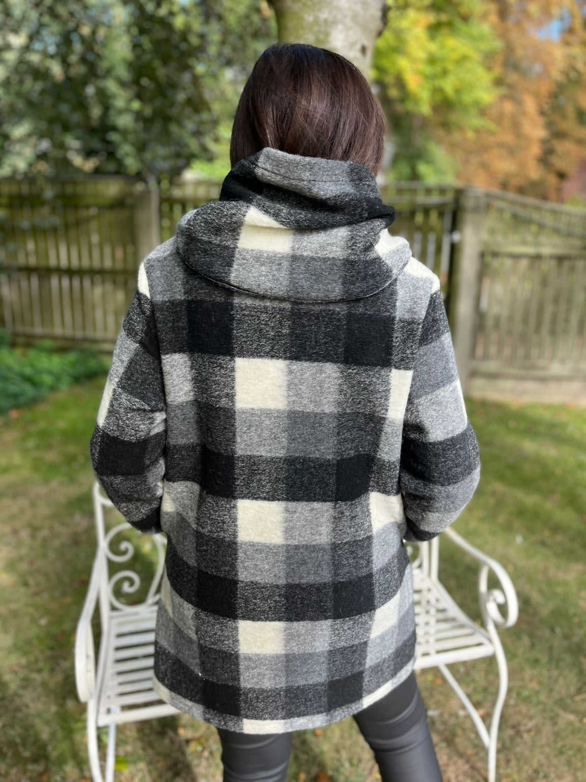 Checked Hooded Coat Amber