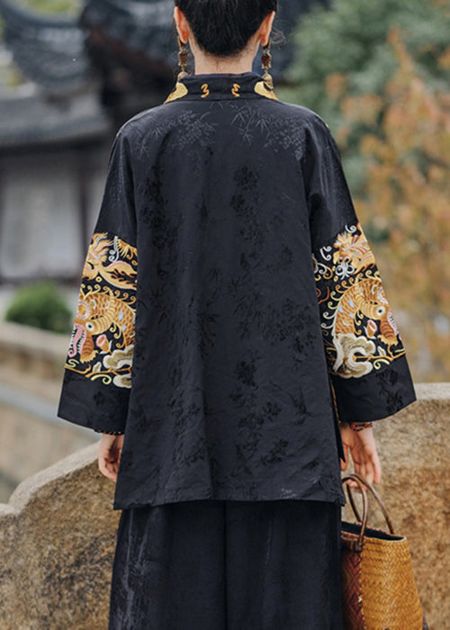 Chinese Style Yellow Embroidered Lace Up Silk Coats Spring QA1058