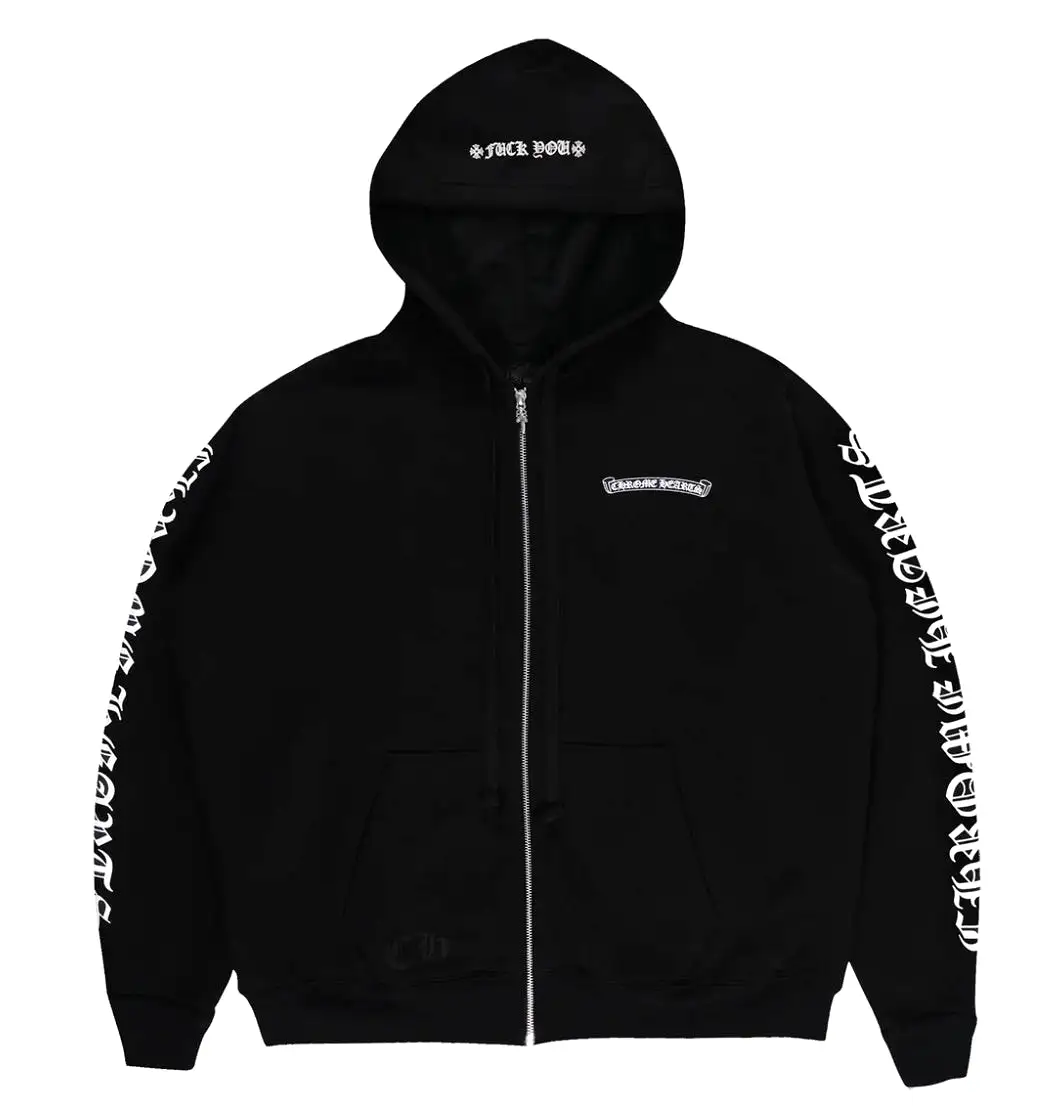 CHROME HEARTS SCROLL LOGO FU ZIP UP HOODIE BLACK