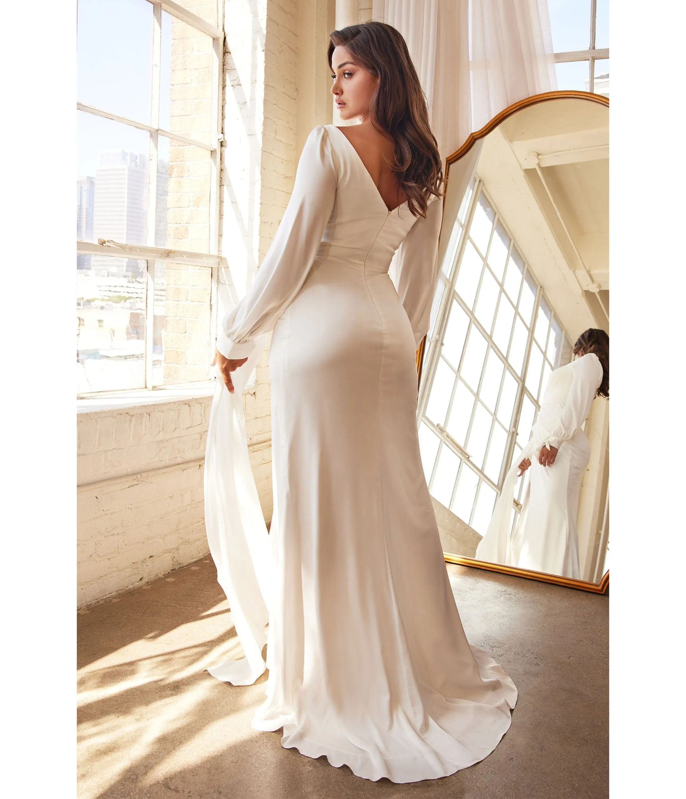 Cinderella Divine  White Portrait Satin Bridal Gown