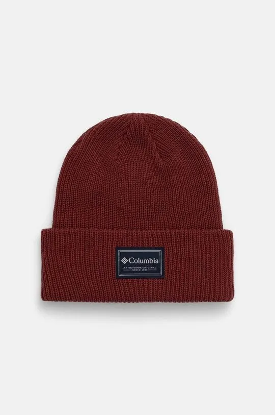 Columbia beanie Lost Lager II maroon color thick knit 1975921