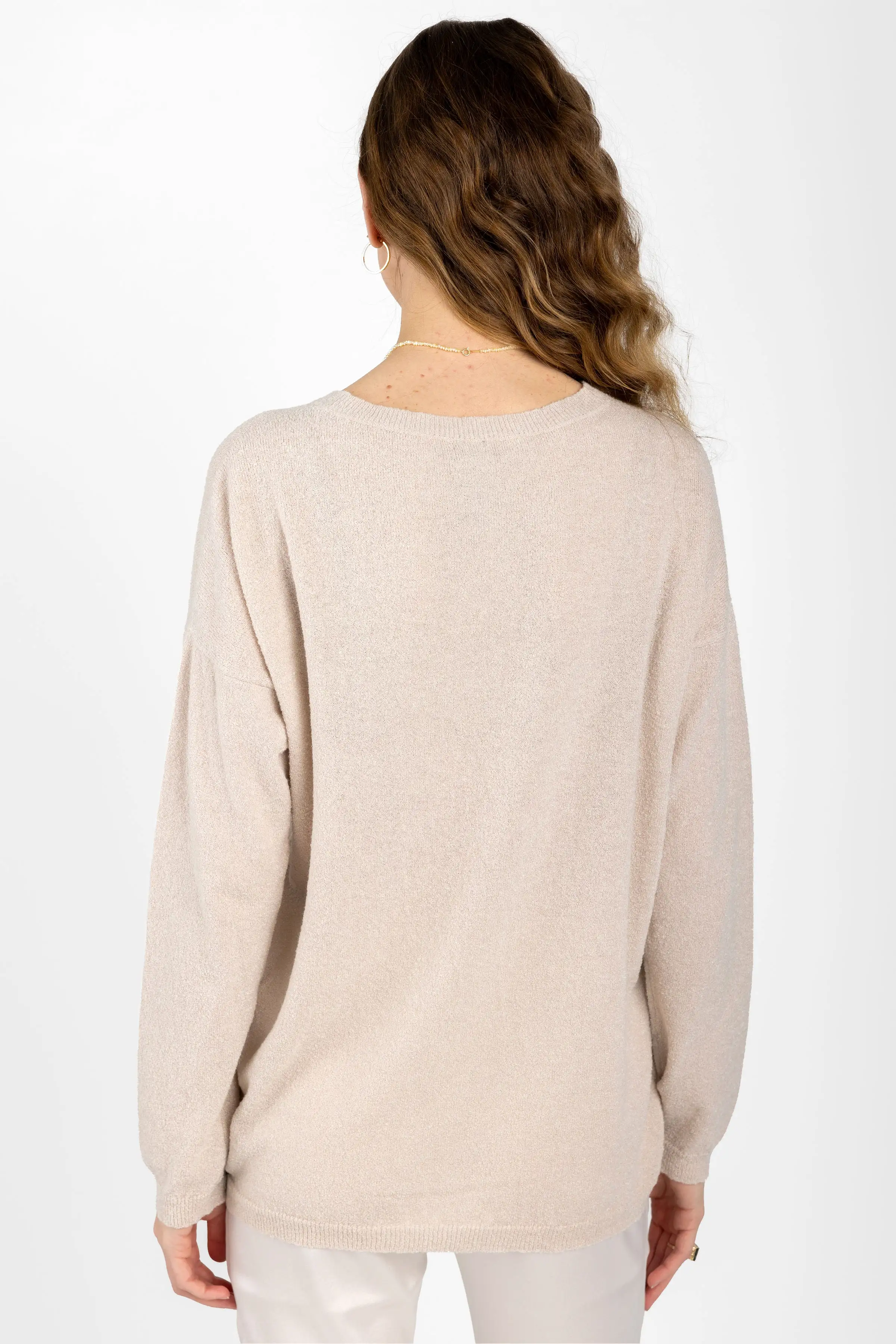 Cotton Silk Crewneck Pullover Sweater in Pearl