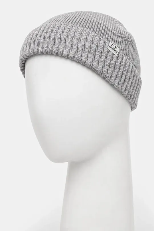 C.P. Company beanie Knit Cap In Re-Wool gray color smooth 17CMAC293A006595A