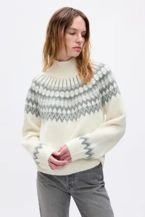 Cream & Grey Fair Isle Knit Mock Neck Jumper