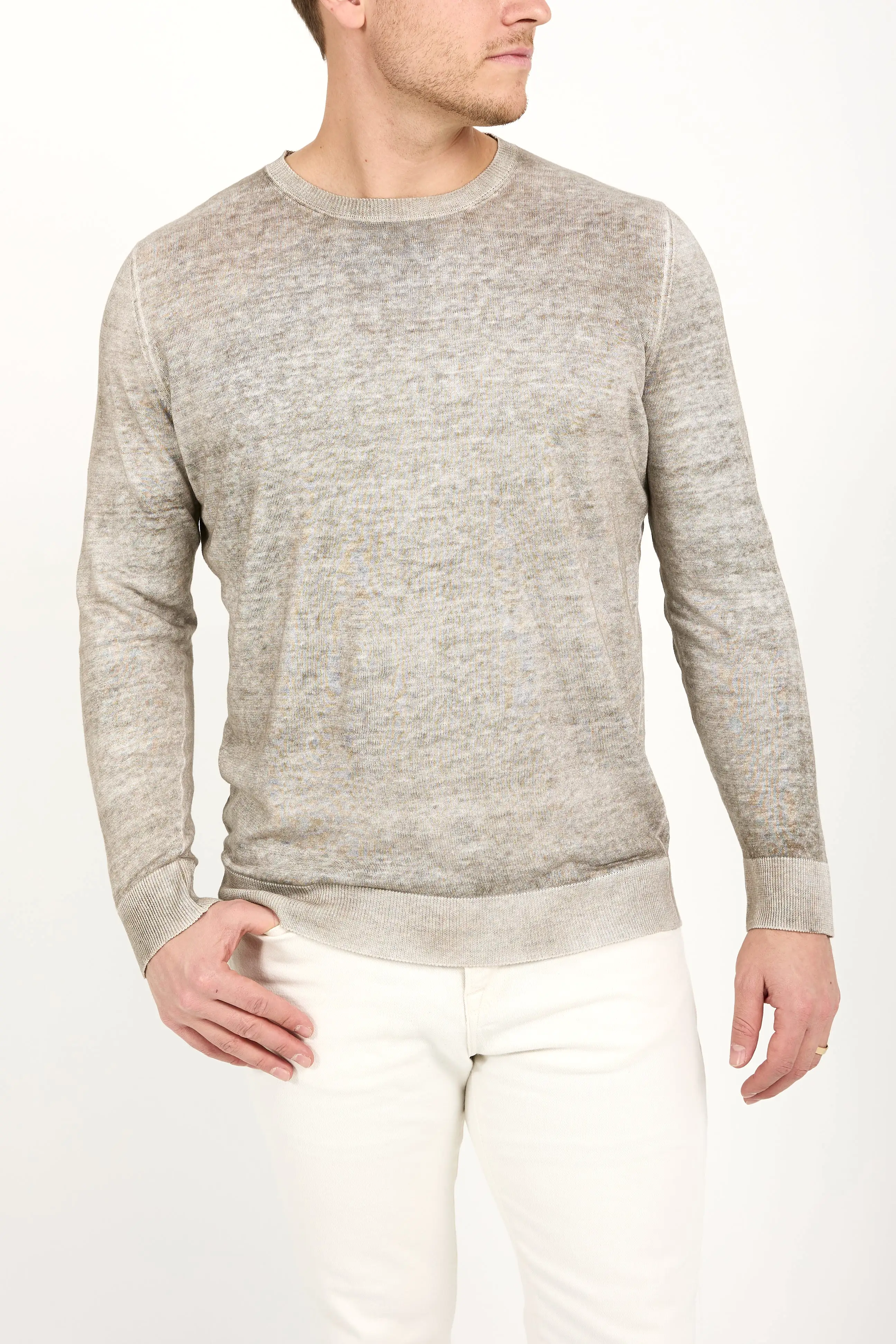 Crewneck Pullover Sweater in Taupe