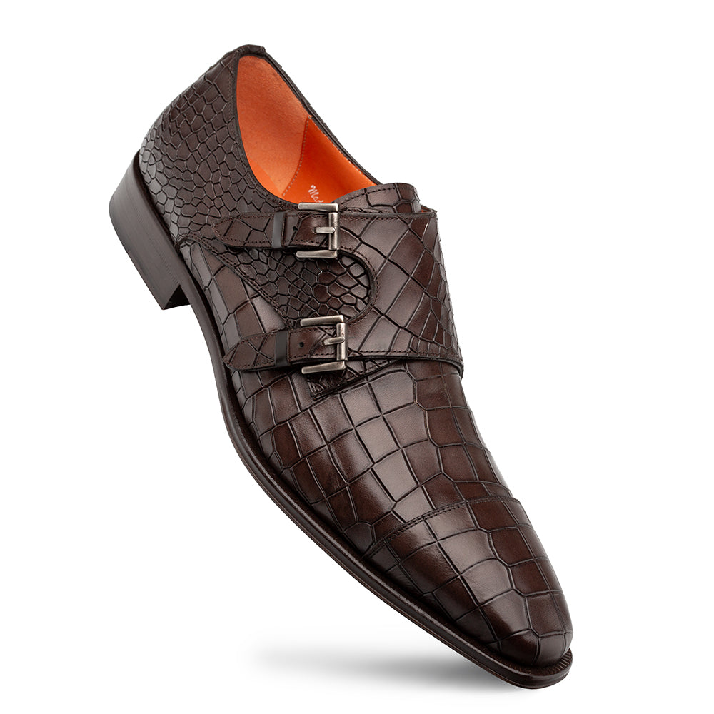 Croc-Embossed Cap Toe Monk Strap