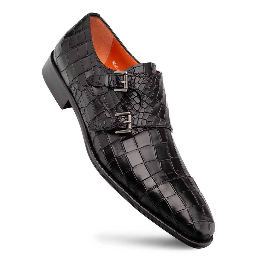 Croc-Embossed Cap Toe Monk Strap