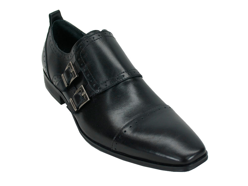 Double Buckle Cap Toe Leather Loafer