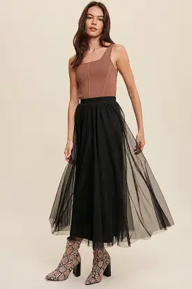 Elastic Waist Maxi Tulle Skirt