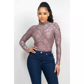 Embroidered Mock Neck Keyhole Bodysuit