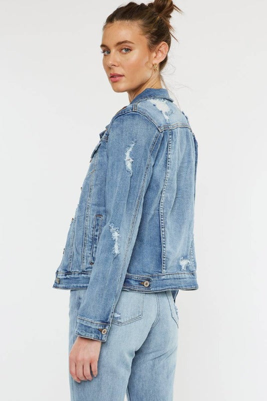 Embroidered Tiger Distressed Denim Jacket