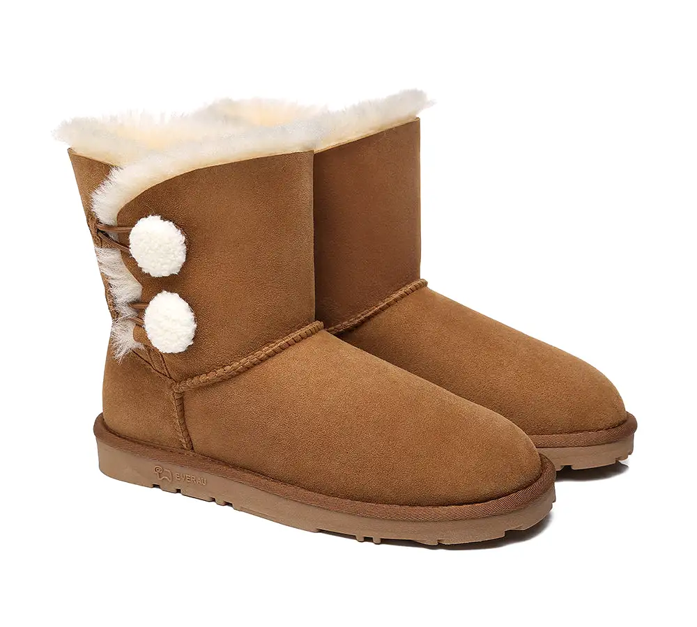 EVERAU Mini Sheepskin Twin Button Boots Aspen