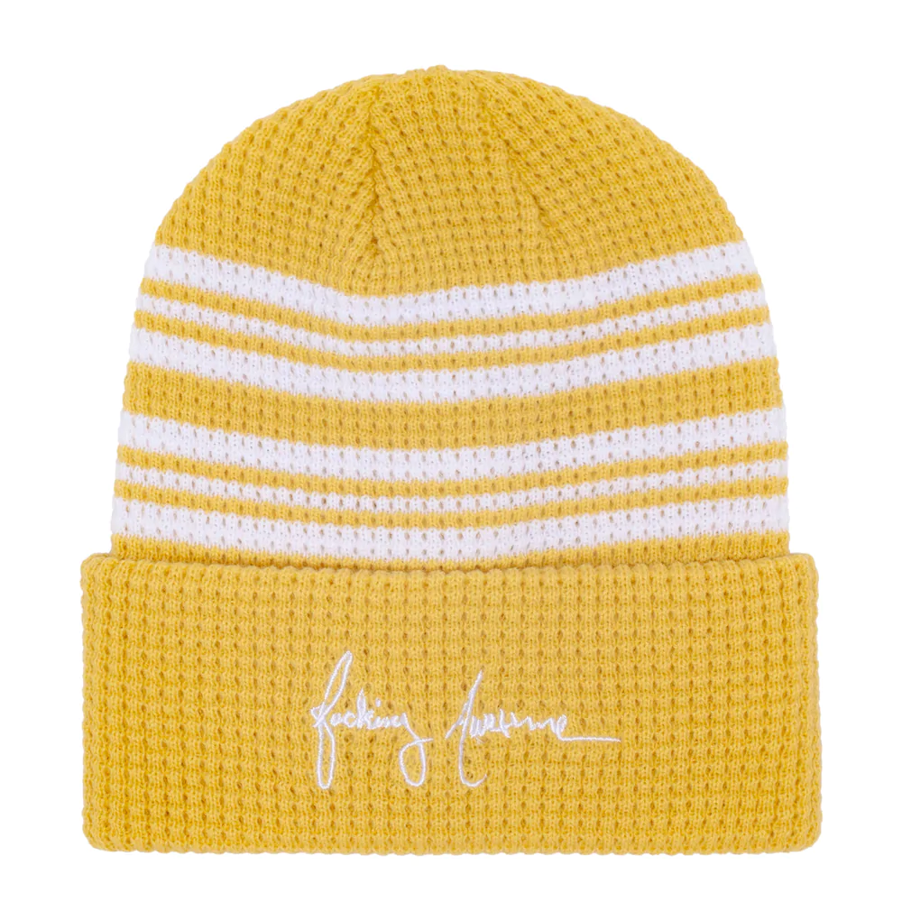 FA Cursive Waffle Cuff Beanie Yellow