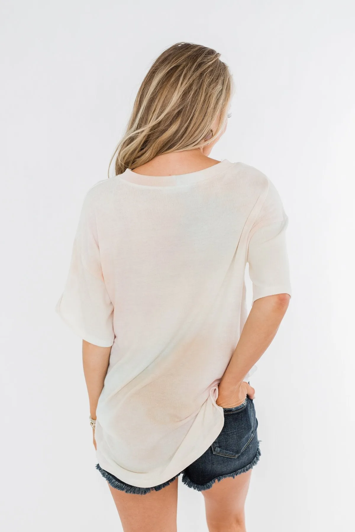 Faint Tie Dye Short Sleeve Top- Cream Multi-Color