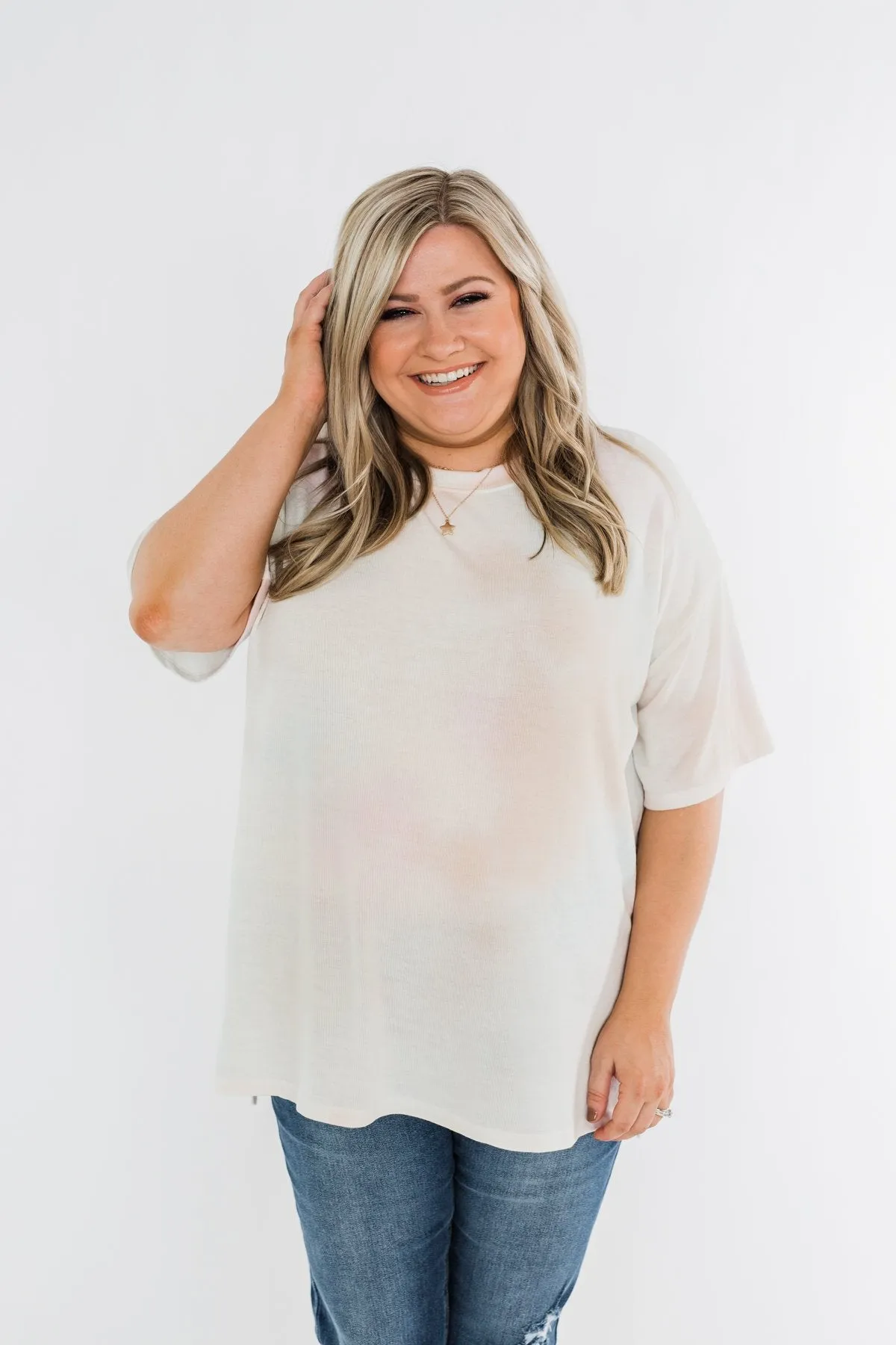 Faint Tie Dye Short Sleeve Top- Cream Multi-Color