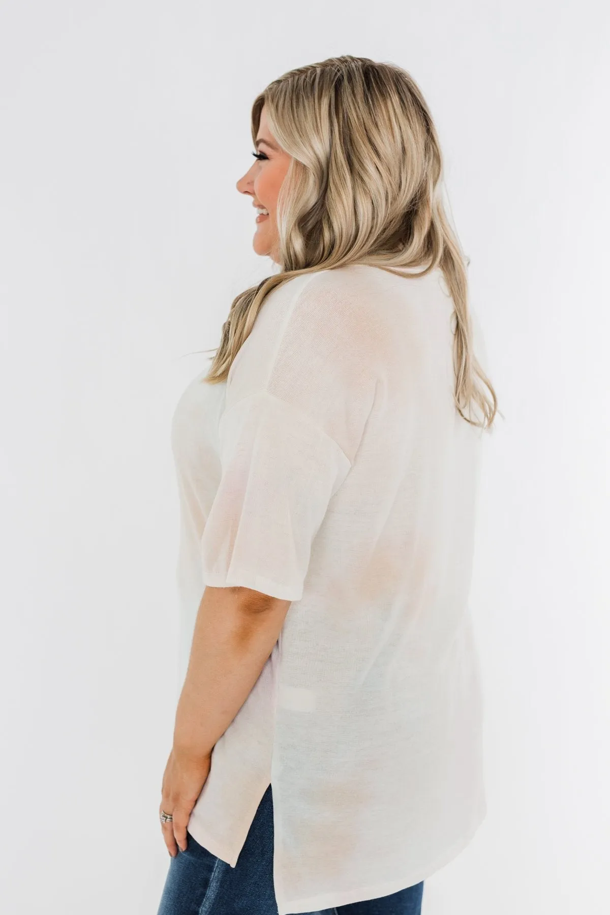 Faint Tie Dye Short Sleeve Top- Cream Multi-Color