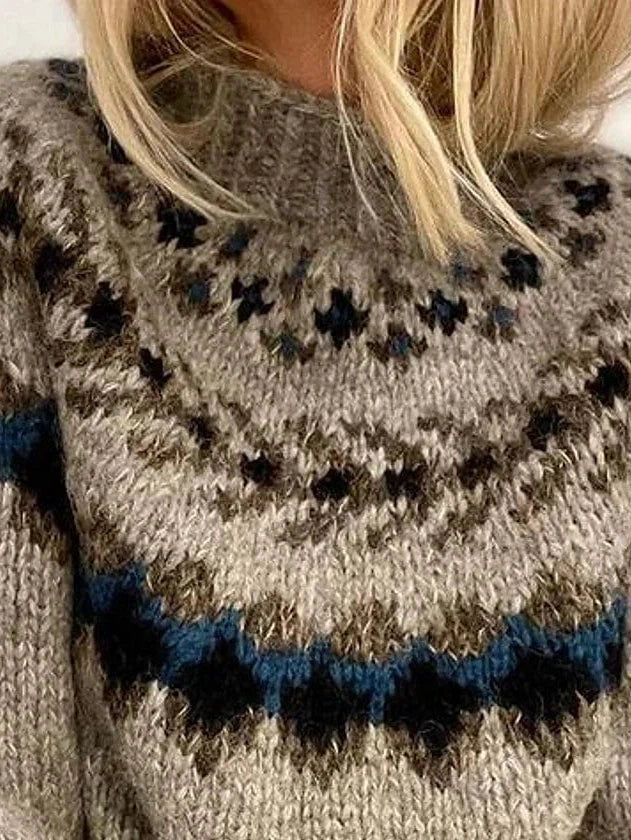 Fair Isle Turtleneck Sweater for Women, Light Brown