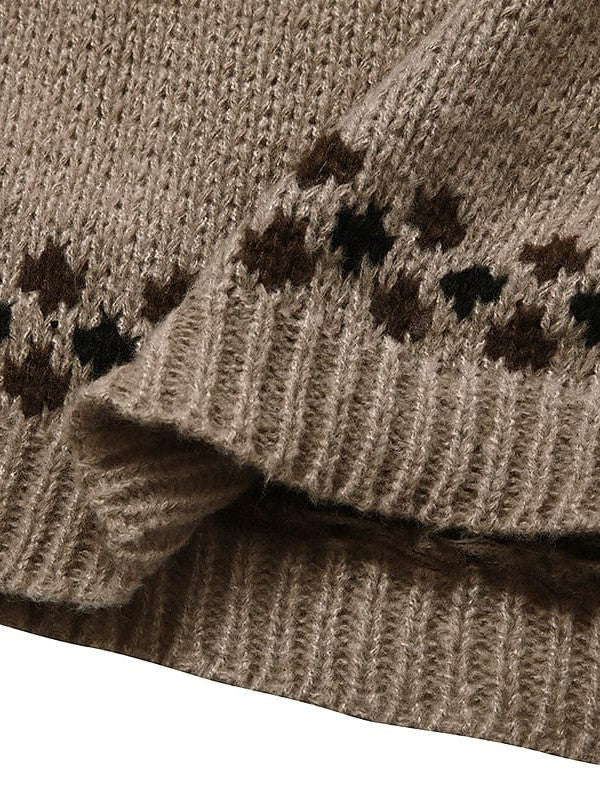 Fair Isle Turtleneck Sweater for Women, Light Brown