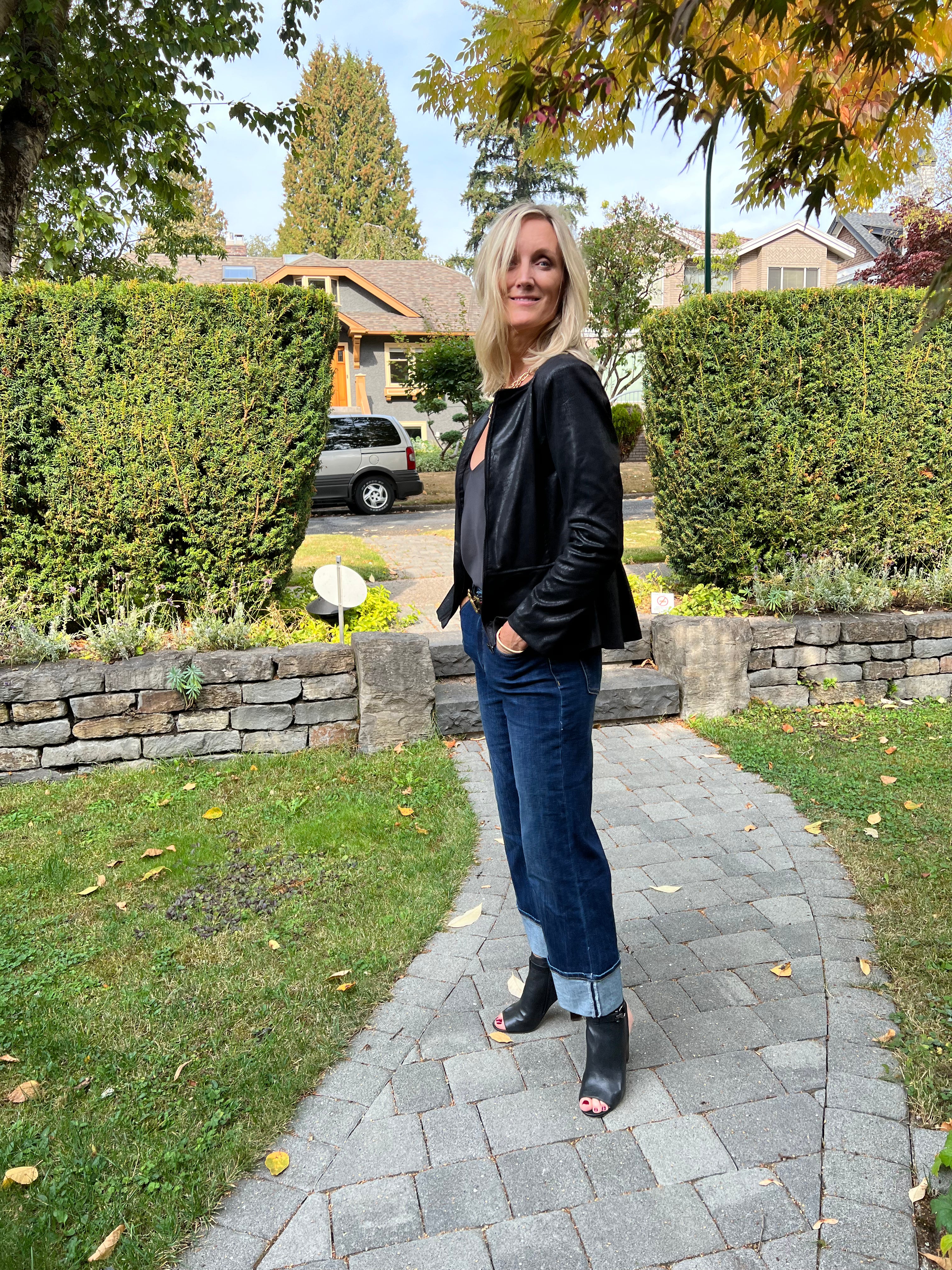 Faux Leather Jacket with Pleats