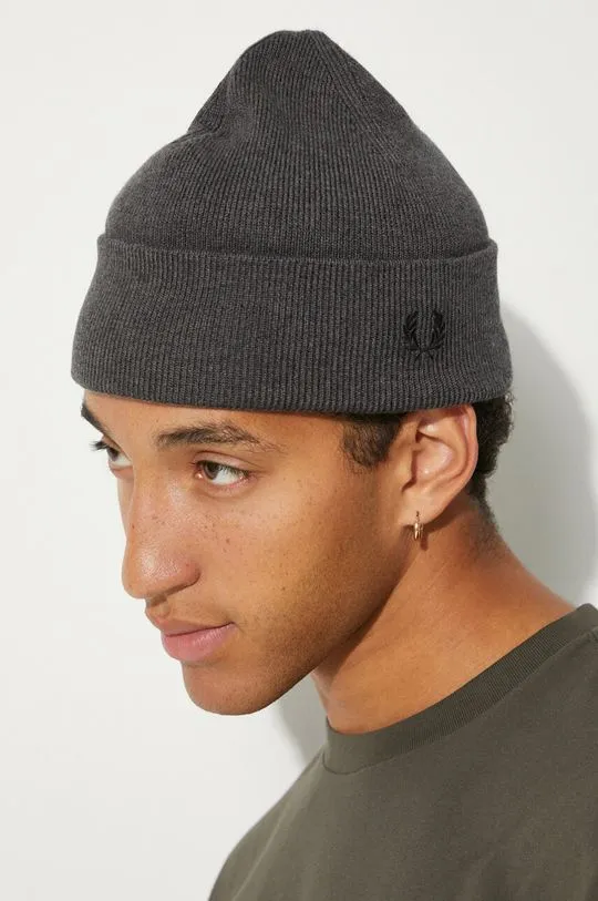 Fred Perry wool beanie Classic Beanie gray color C8161.R85