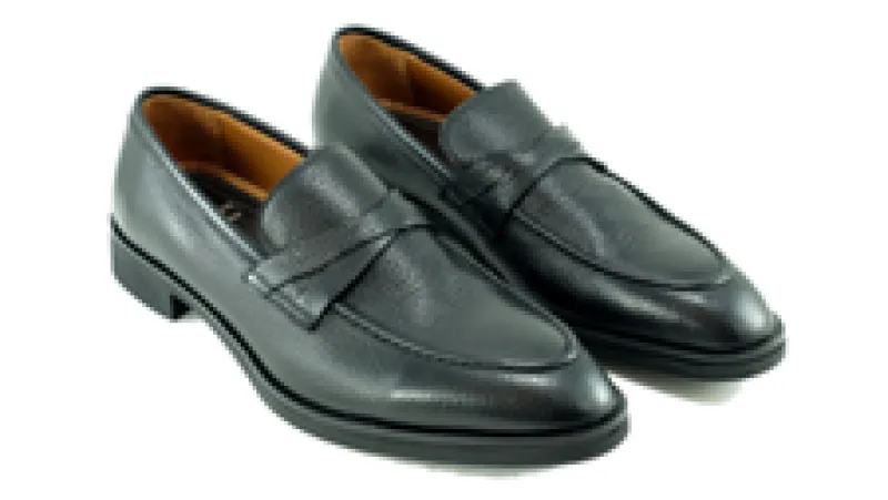 GENEVA BLACK DEERSKIN CROSS PENNY LOAFER