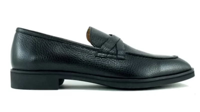 GENEVA BLACK DEERSKIN CROSS PENNY LOAFER