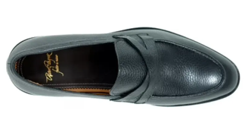 GENEVA BLACK DEERSKIN CROSS PENNY LOAFER