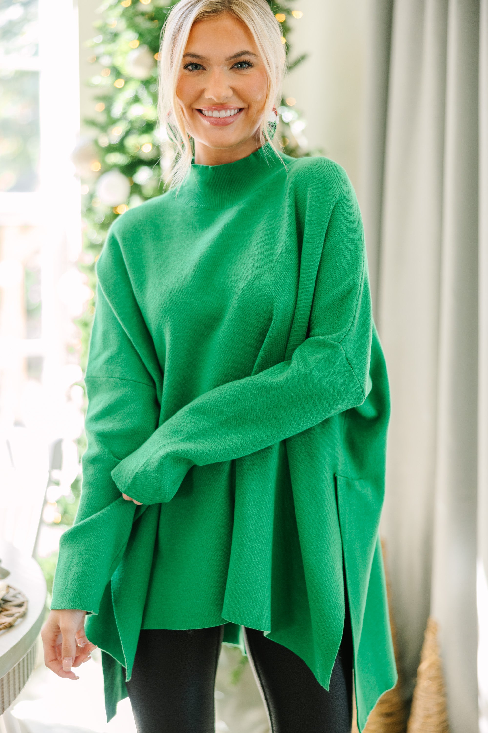 Going With You Kelly Green Mock Neck Sweater