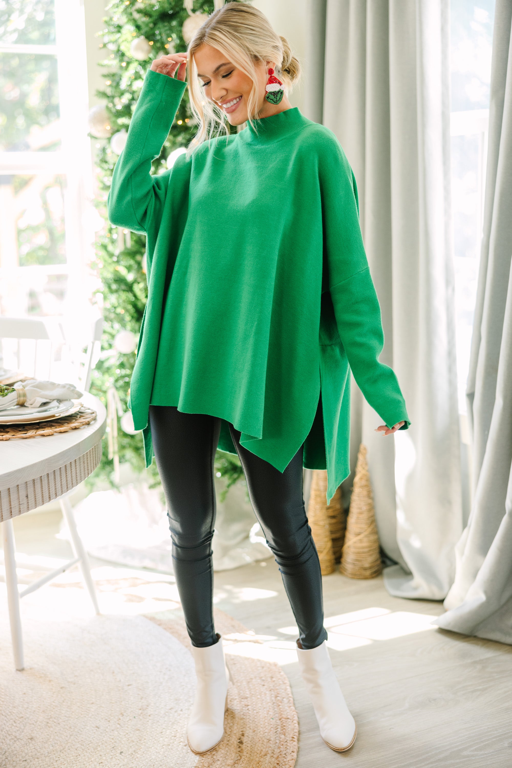 Going With You Kelly Green Mock Neck Sweater