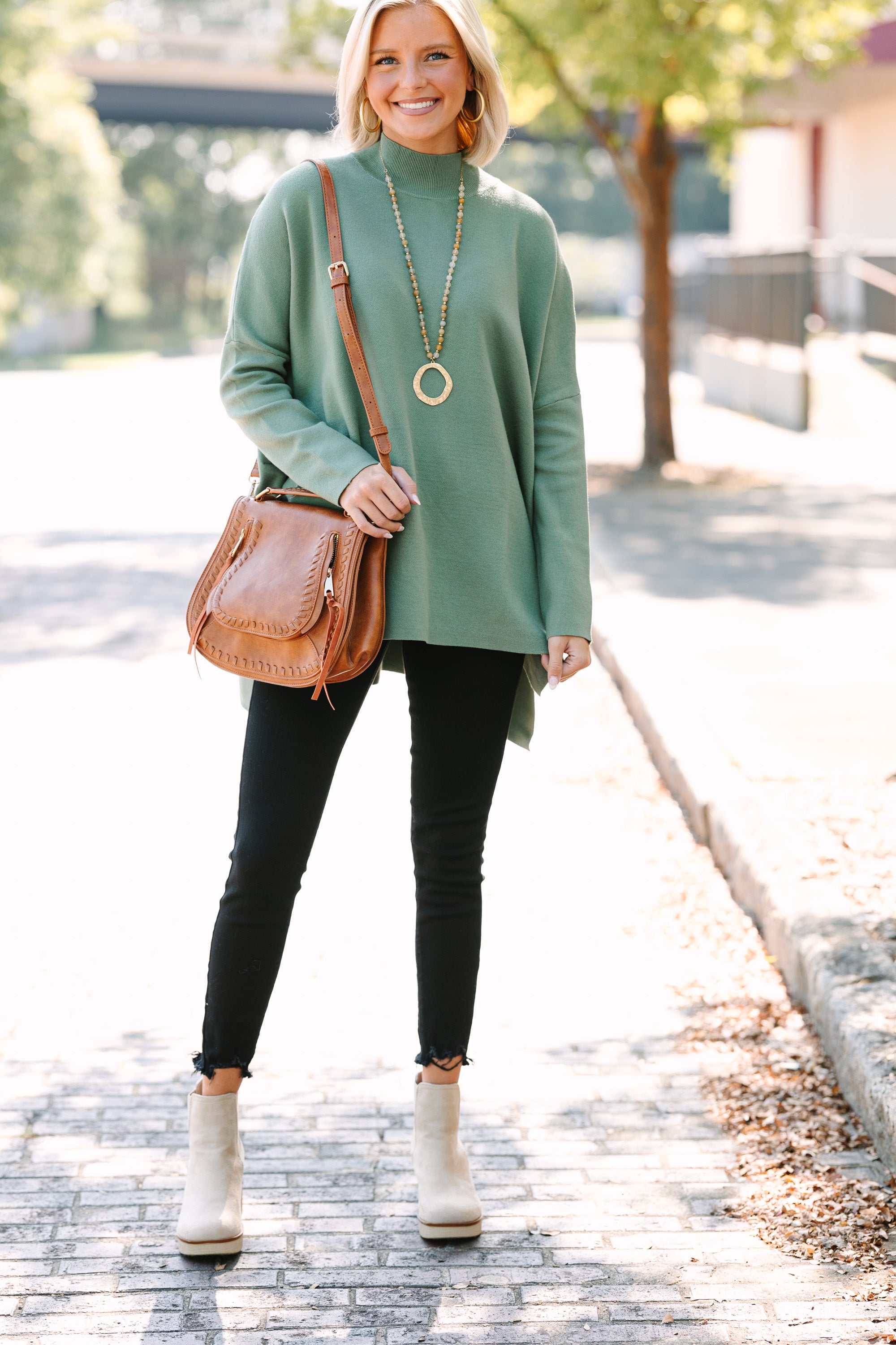 Going With You Olive Green Mock Neck Sweater